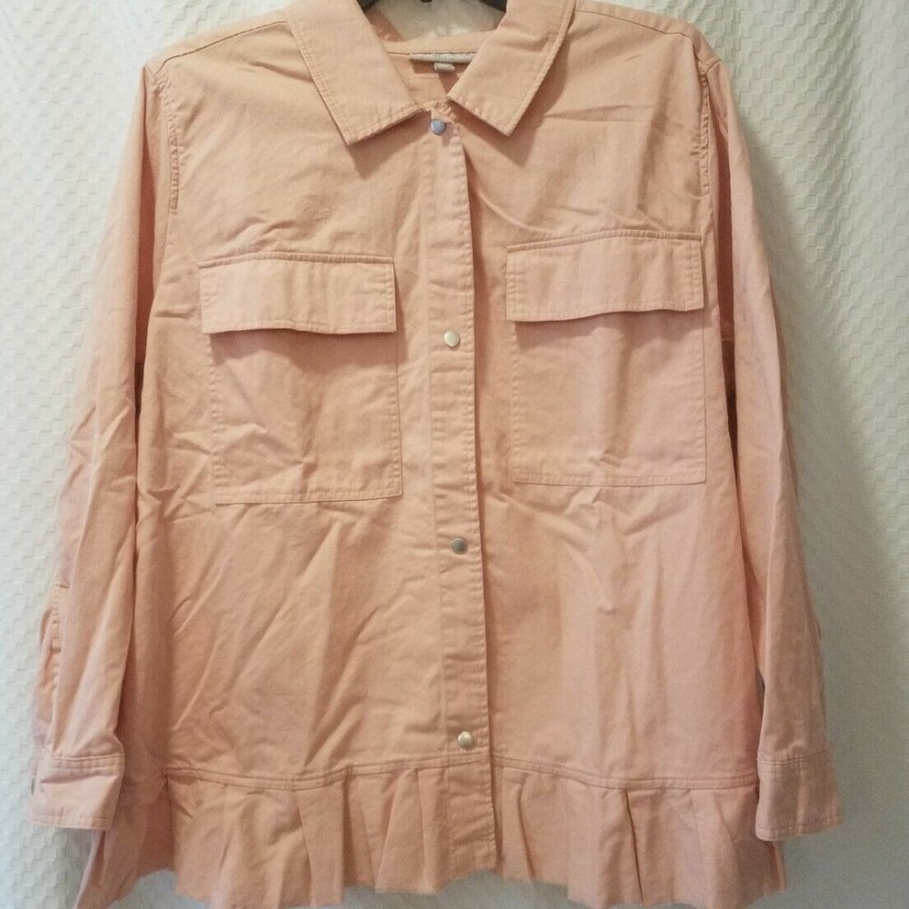 Woman Within Jacket Coat Lightweight Ruffled Lower Edge Apricot 2X